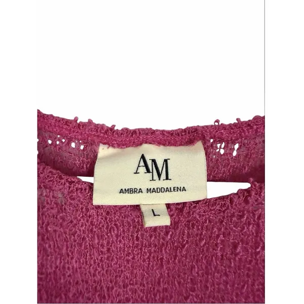 Ambra Maddalena Womens Sz L Pink Frankie Open Knit Sheer Stretchy Top Vintage - Image 5