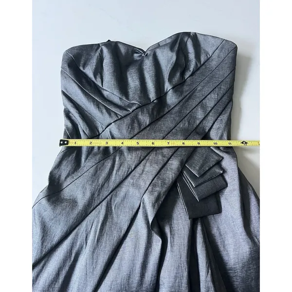Jessica McClintock Silver Bubble Strapless Pleated Mini Dress Size 2 - Image 10