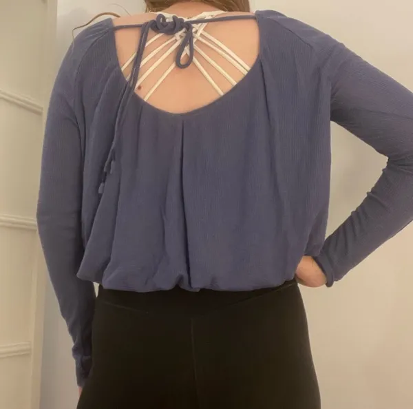 Free People Blue Long Sleeve Open Back Top - Image 3