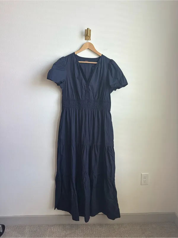 Quince 100% Organic Cotton Poplin Tiered Maxi Dress Navy Blue Size L - Image 9