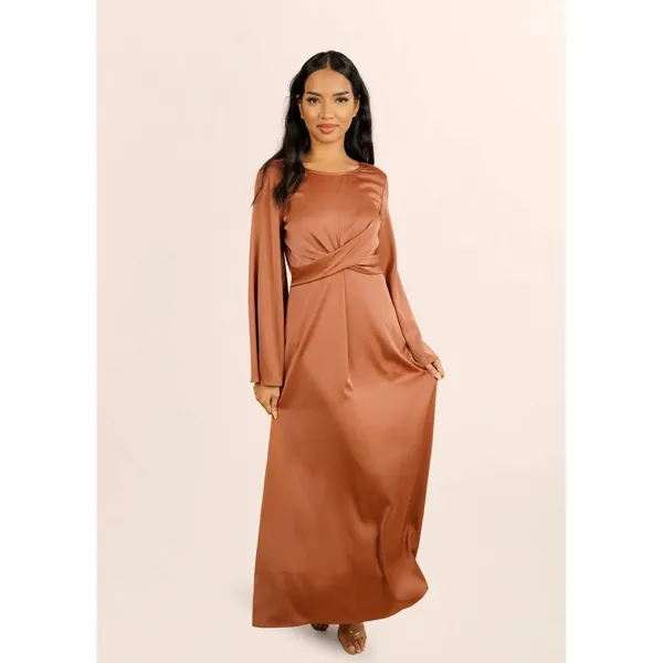 Amariah Aphrodite Maxi Dress Coffee‎ Brown Modest Long Sleeve Womens Small - Image 3