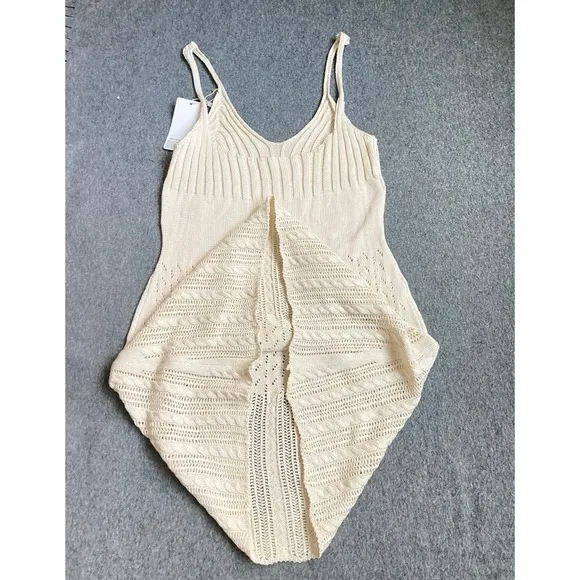 Beige Crochet‎ Knit Mini Dress - Sleeveless Beach Cover Up - Size XS new - Image 5