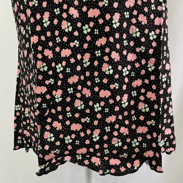 Free People New ​IRL Floral Print Slip Skirt Black Pink Combo Size 8 - Image 9
