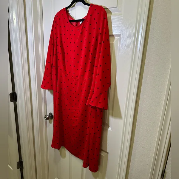Old Navy Fit And Flare Dress Plus Size 3X Red Polka Dot Fluted Sleeve Business - Image 3
