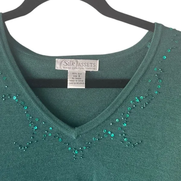 Diane Von Furstenberg Vtg Small 100% Silk Sequin Top Fairy Fitted‎ Elena Gilbert - Image 5
