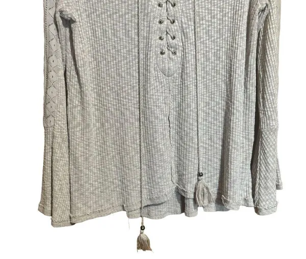 Knox Rose Top Womens Large Gray Waffle Knit Boho Stretch Blouse Ladies - Image 5