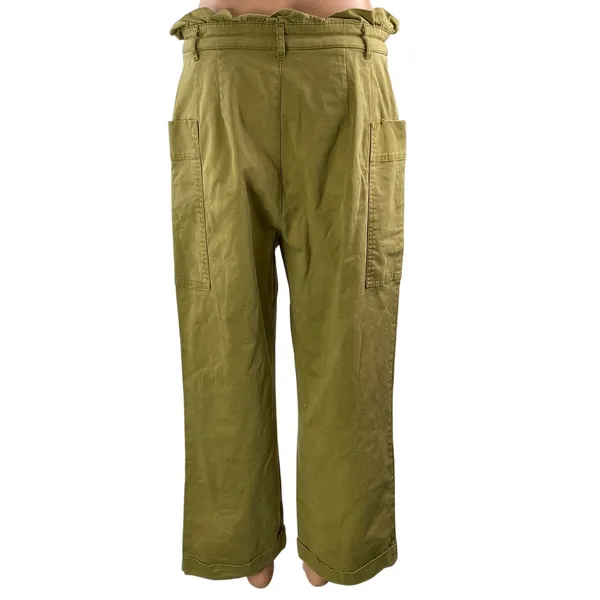 Zara Women's Green High Waisted Wide Leg Baggy Paperbag Trousers Pants Size L - Image 3