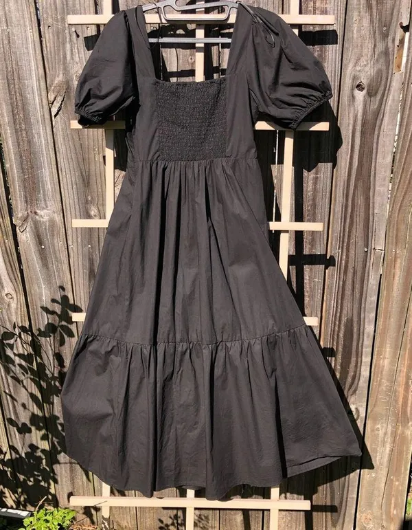 the Label Poplin Puff Sleeve Tiered Midi Dress Black - Size Small - Image 13