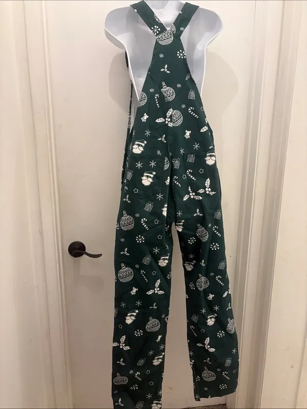 Forest Green Women's Holiday Print Overalls with Adjustable Straps small new - Image 7