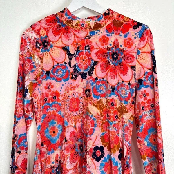 FREE PEOPLE Della Burnout Velvet Mini Dress in Fruit Punch Combo Size Large - Image 8