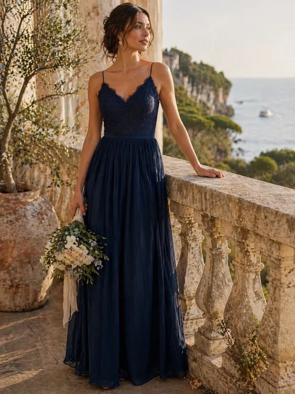 NWT Weddington Way Navy Lace Bodice Maxi Dress Size 2 Bridesmaid Formal Gown - Image 2