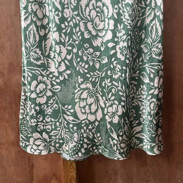 Zara Women's Green And White Floral Satin Slip Dress Size XS - Image 5