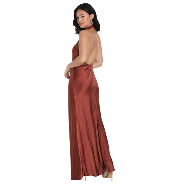 Lulus Love in Your Life Rust Brown Satin Halter Maxi Dress size Small NWT - Image 6
