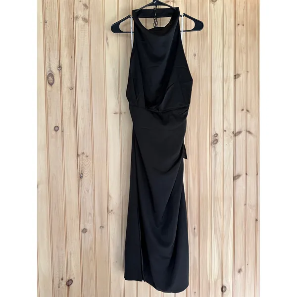 NWT Lulus Gorgeous Season Black Satin Backless Midi Dress Open back Party Size M - Image 2