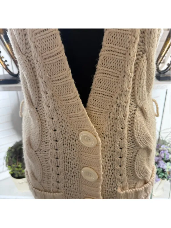 Bebe vintage Y2K long knit vest cream cable knit pockets coquette cottage boho - Image 7