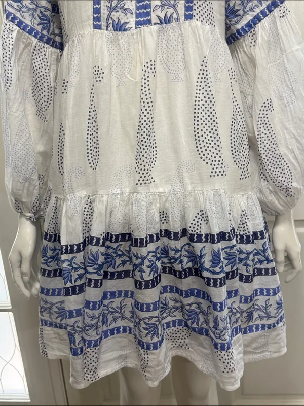 Oliphant 100% Cotton Balloon Sleeve Short Dress | Santorini Blue | Size XS💙 - Image 5