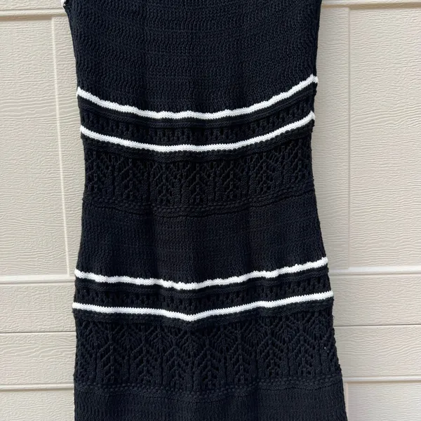 Abercrombie & Fitch Black White Crochet Mini Dress Sz XS Summer Vacation Resort - Image 8