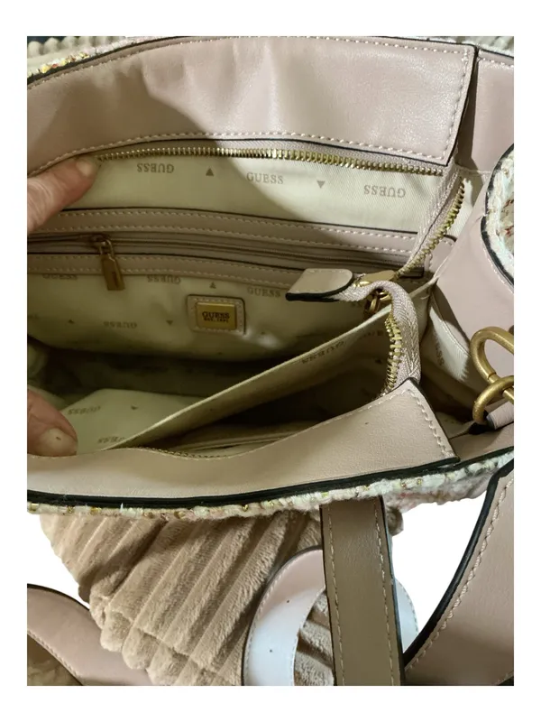GUESS Pink & Cream Tweed Bouclé Satchel Crossbody Bag – NWOT - Image 5