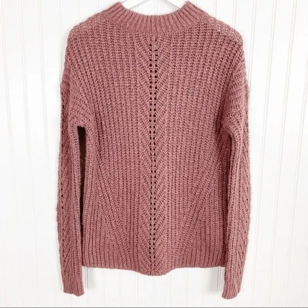 Lucky Brand Sweater Size Small Pink‎ Open Knit Mock Neck Top Boho Forest Fairy - Image 3