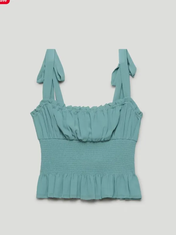 Aritzia Wilfred Black Smocked Tie-Shoulder Ruffle Tank - Image 9