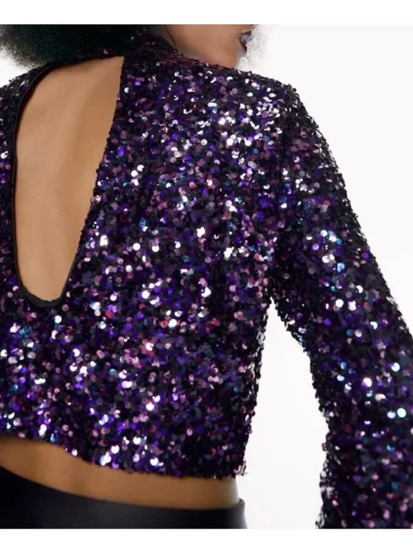 NWOT ZARA Purple Sequin Top size s - Image 6