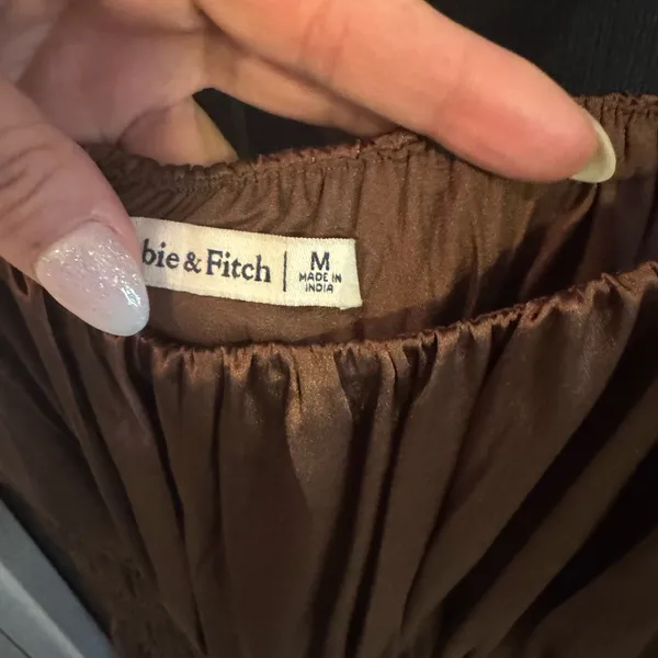 Abercrombie Medium Brown Shocked Satin Slit Sleeveless Elegant Maxi Dress - Image 5