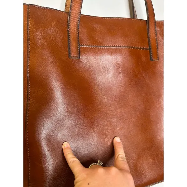 PATRICIA NASH Brown Leather Front Pocket Zipper Closure Top Handle Shoulder Tote - Image 7