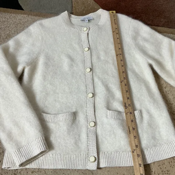 & Other Stories Mohair Wool Blend Cardigan Women M Cream Fuzzy Button Sweater - Image 3