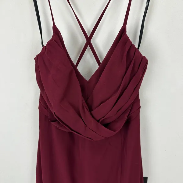 Lulus Event Ready Burgundy Backless Lace-Up Maxi Dress Chiffon Formal Small NWT - Image 11