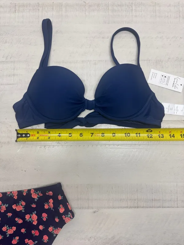 Navy Sweetheart Bikini Top & Standard Geo printed Bottoms Set - Image 4