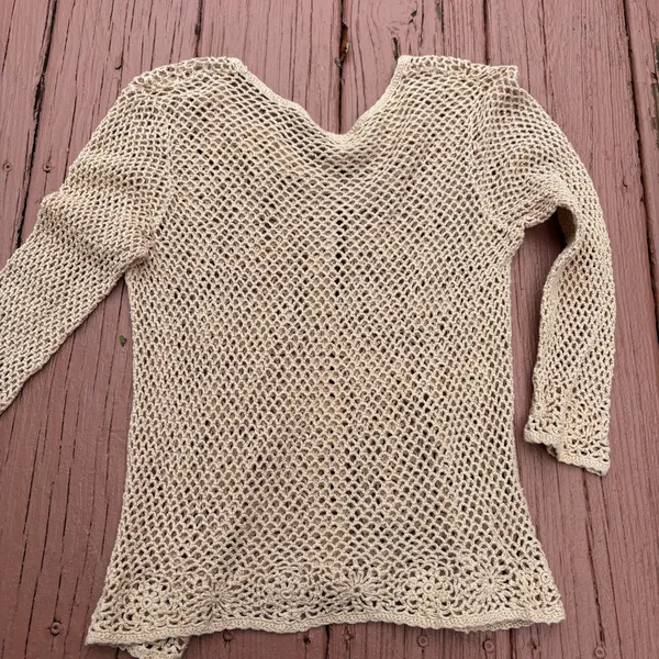 Boho crochet knit top size xs/s lightweight tan colored - Image 6