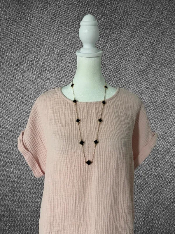 Gold-Tone Black Clover Station Long Chain Necklace With Adjustable Clasp - Image 5