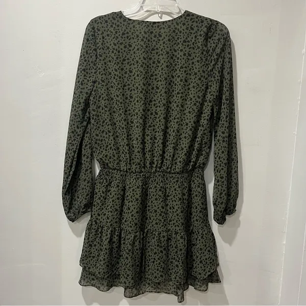 Sadie & Sage Womens Olive Green Animal Print Mini Dress Long Sleeve‎ Small NWT - Image 7