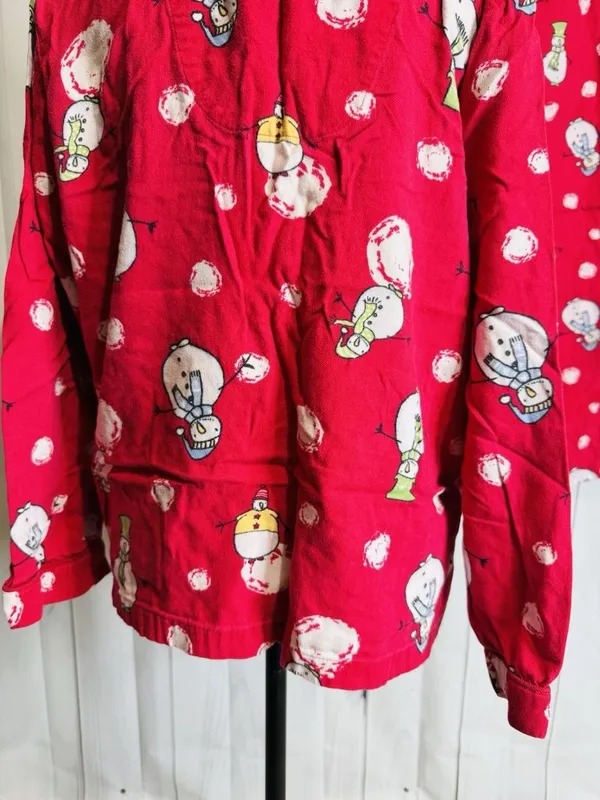 Charter Club Intimates Pajama Set Sz L Red Snowman Christmas Winter Pockets - Image 8