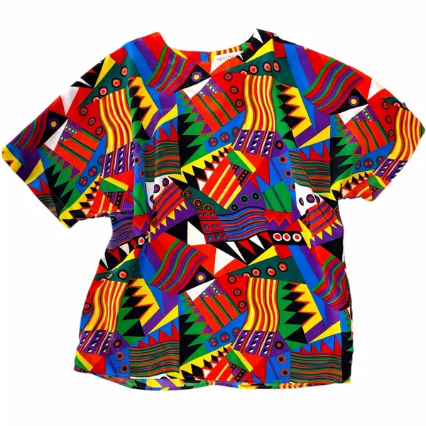 Martinique 90s Geometric Color Splash Short Sleeve Top size Medium - Image 9