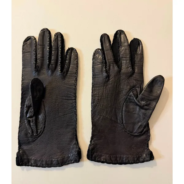 Rare Vintage Elvette by Dawnelle 60's Hand Sewn Leather & Fabric Gloves sz. 6.5 - Image 3