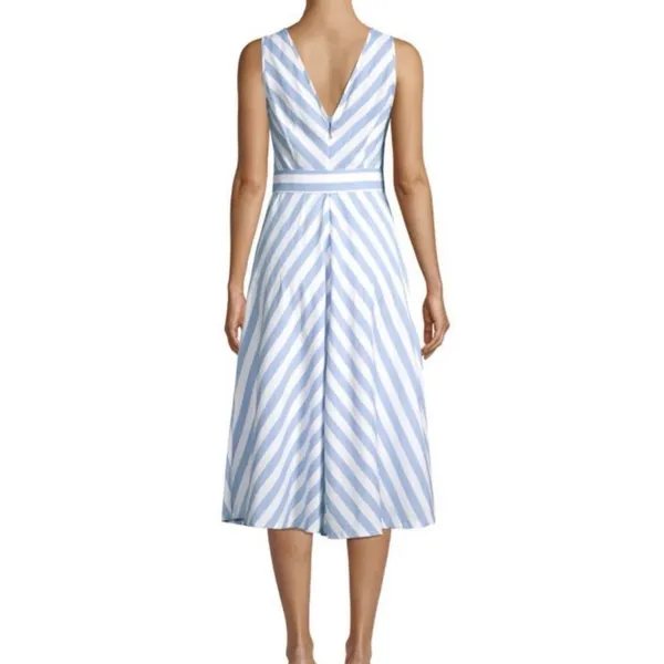 Kate‎ Spade Deck Blue White Stripe Linen Blend V Neck Midi Dress Size 6 Belted! - Image 2