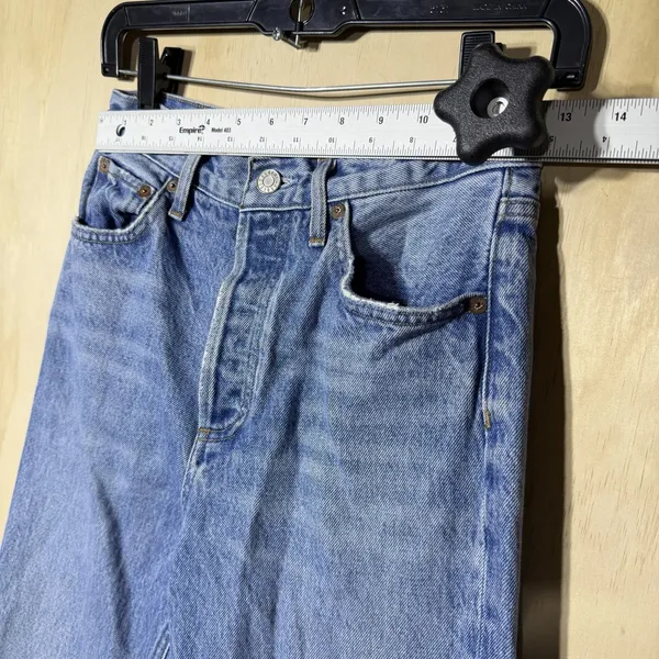 AGOLDE‎ Riley Crop Straight Jeans Women 24 High Rise Raw Hem Blue Denim - Image 3