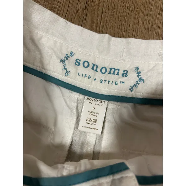 Sonoma Life Style Pleated Modern Shorts 6 White Linen Cotton Cuffed Casual - Image 2