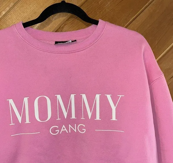 Fancy homebody small shop “Mommy Gang” bright pink crewneck sweatshirt - Image 2