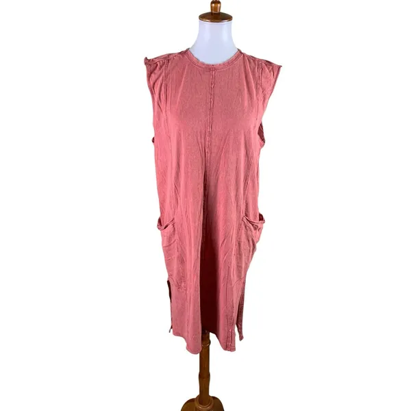 Oli & Hali Orange Mineral Wash Sleeveless Midi Dress S Pocket Boho - Image 2