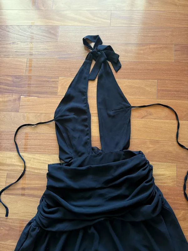 Peppermayo Black Elysia Chiffon Cowl Neck Halter Asymmetrical Hem Dress - Image 10