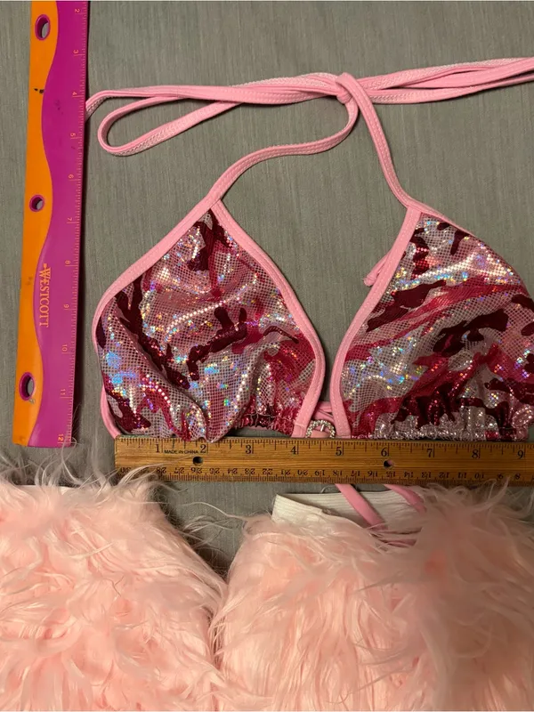 RageKage Small Pink Camo Bikini Set, Low Rise Shorts, Arm Sleeves, Leg Fuzzies - Image 9