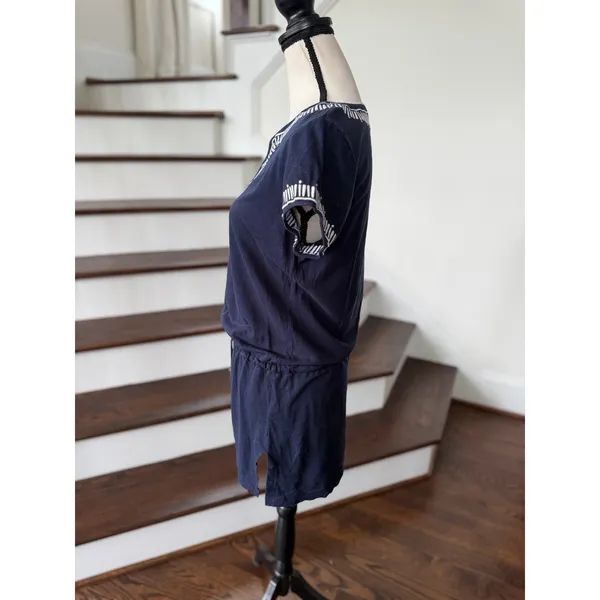 Tory Burch Navy & White Embroidered Blouson Short Sleeve Shift Dress - Image 2