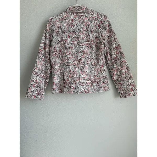 Analogy Paisley Tapestry Jacket Red Black Jacquard Boho Button Front Medium - Image 4