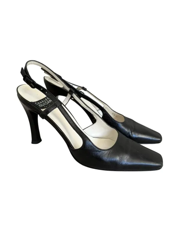 CHARLES JOURDAN Vintage Black Leather Slingback Heels Size 6.5 - Image 8