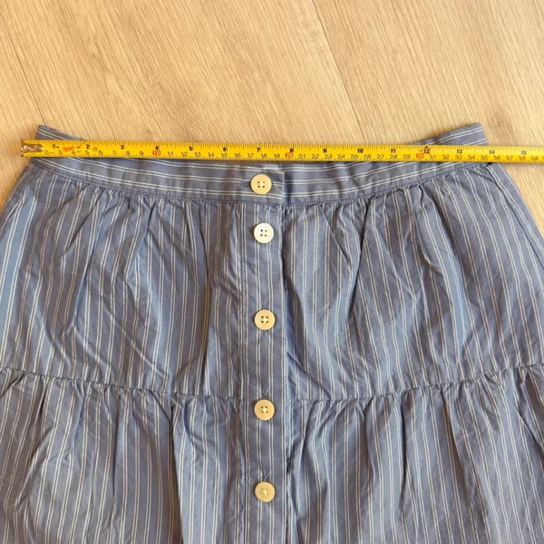 Madewell Blue White Pinstripe Button Front Tiered Cotton Mini Skirt Size‎ Small - Image 7