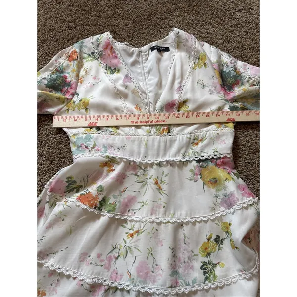 Beulah Style Medium Ladies Ivory Floral Long Sleeve Dress Boho Cottage Core - Image 5