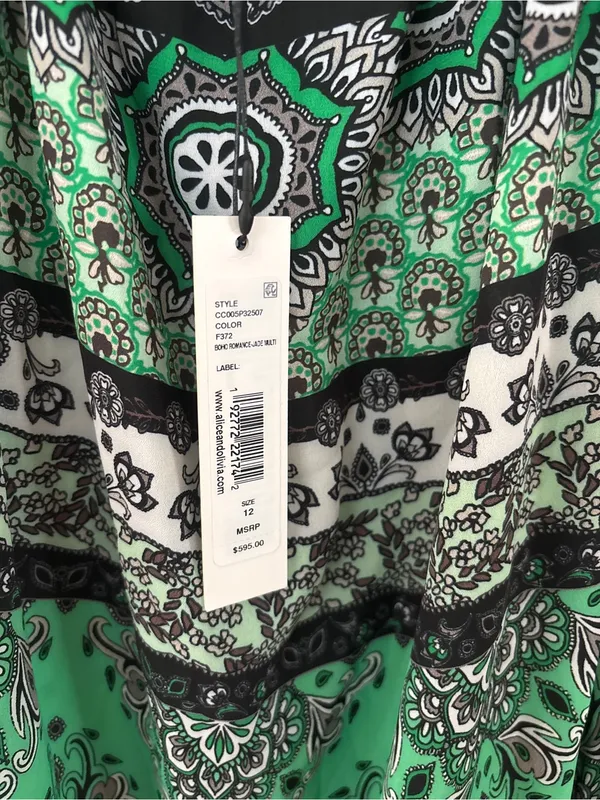 Alice & Olivia Alette Halter Maxi Dress Green‎ New Size 12 NWT Bandana Print - Image 9
