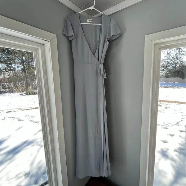 Show Me Your Mumu Noelle Flutter Wrap Dress‎ Dusty Blue Size Small - Image 3